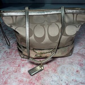 Coach Gold and Tan Signature Tote